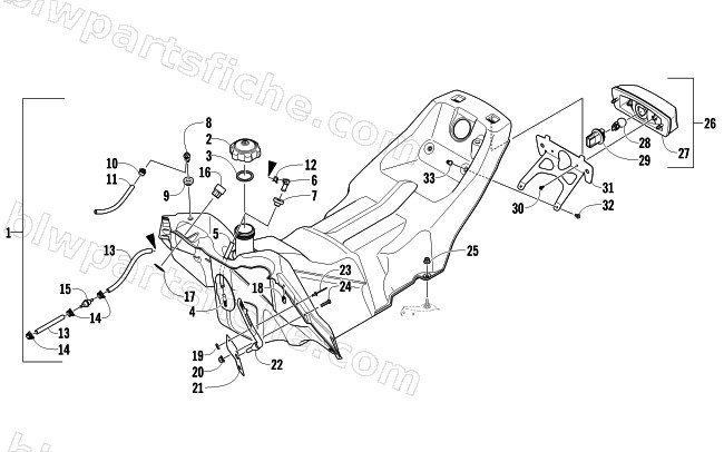 GAS TANK AND TAILLIGHT ASSEMBLY diagram