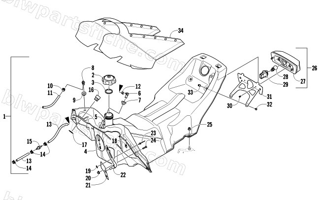GAS TANK AND TAILLIGHT ASSEMBLY diagram