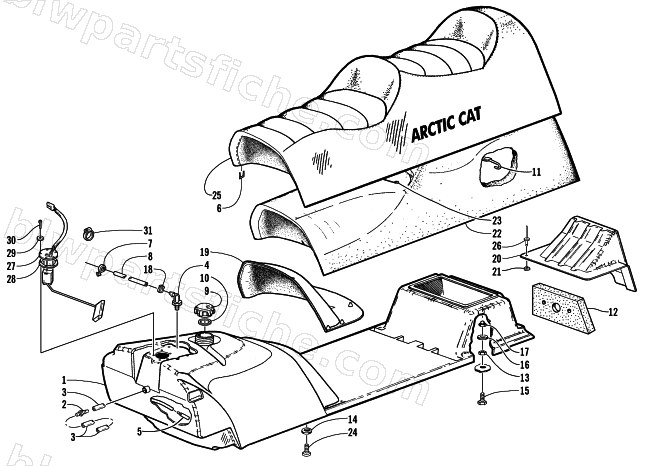 GAS TANK, SEAT, AND FUEL SENSOR ASSEMBLY diagram