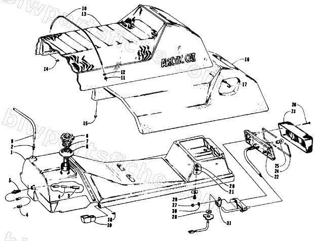 GAS TANK, SEAT, AND TAILLIGHT ASSEMBLIES diagram