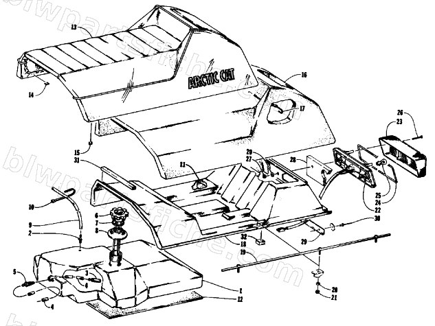 GAS TANK, SEAT, AND TAILLIGHT ASSEMBLIES diagram