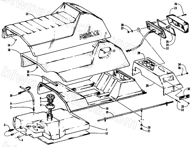 GAS TANK, SEAT, AND TAILLIGHT ASSEMBLIES diagram