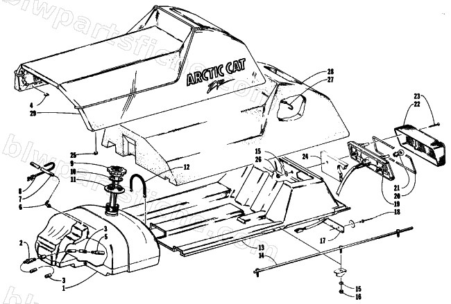 GAS TANK, SEAT, AND TAILLIGHT ASSEMBLIES diagram
