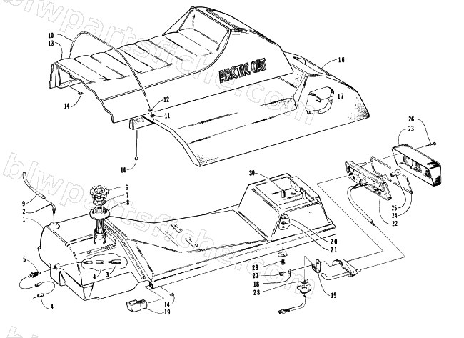 GAS TANK, SEAT, AND TAILLIGHT ASSEMBLIES diagram