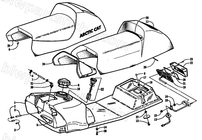 GAS TANK, SEAT, AND TAILLIGHT ASSEMBLY diagram