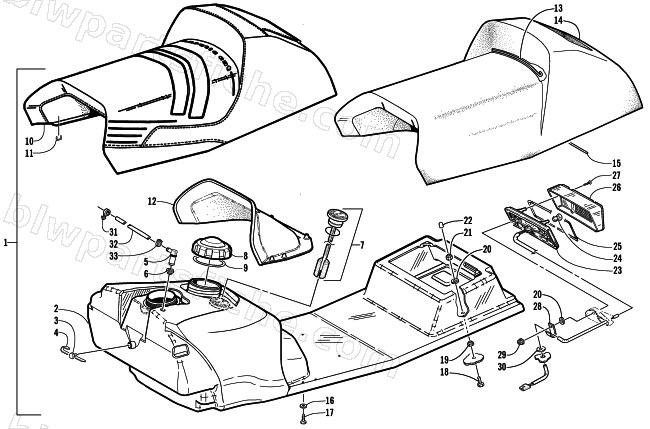 GAS TANK, SEAT, AND TAILLIGHT ASSEMBLY diagram