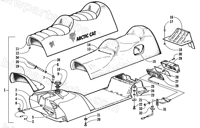 GAS TANK, SEAT, AND TAILLIGHT ASSEMBLY diagram