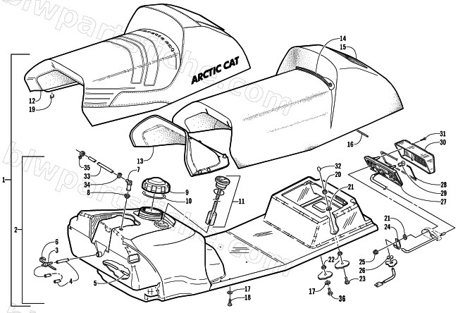 GAS TANK, SEAT, AND TAILLIGHT ASSEMBLY diagram