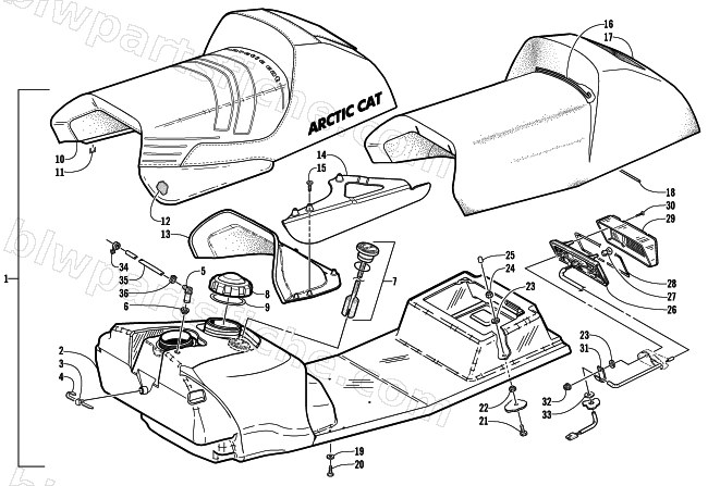 GAS TANK, SEAT, AND TAILLIGHT ASSEMBLY diagram