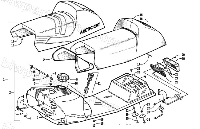 GAS TANK, SEAT, AND TAILLIGHT ASSEMBLY diagram