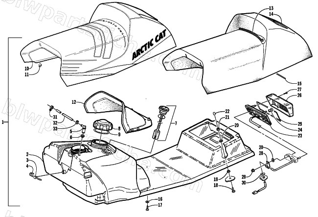 GAS TANK, SEAT, AND TAILLIGHT ASSEMBLY diagram