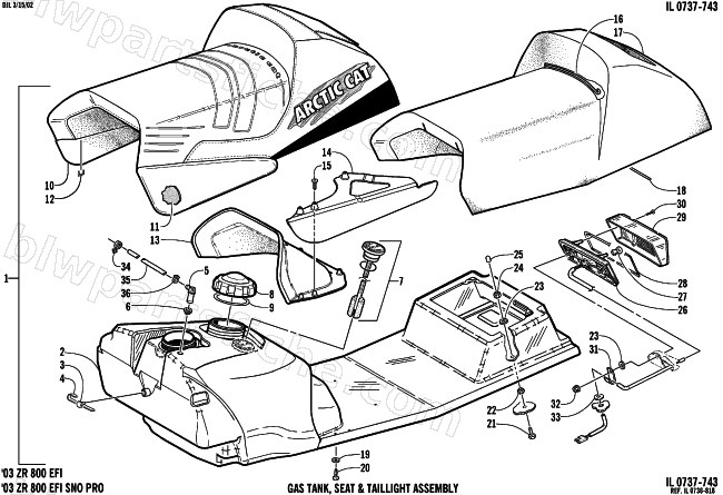 GAS TANK, SEAT, AND TAILLIGHT ASSEMBLY diagram