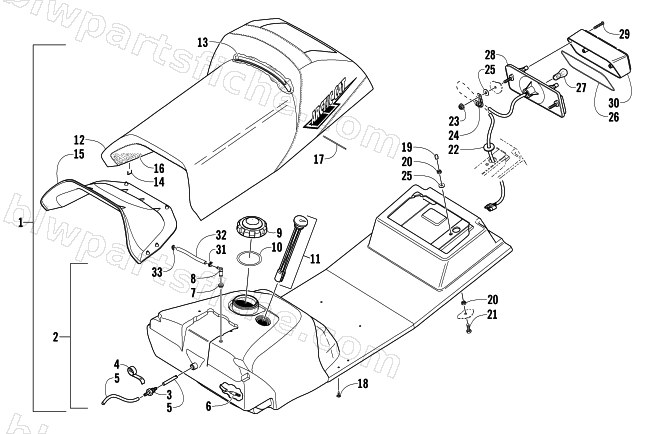 GAS TANK, SEAT, AND TAILLIGHT ASSEMBLY diagram