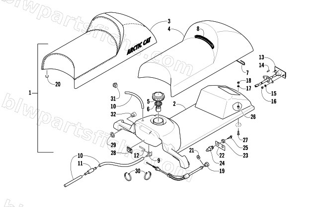 GAS TANK, SEAT, AND TAILLIGHT ASSEMBLY diagram