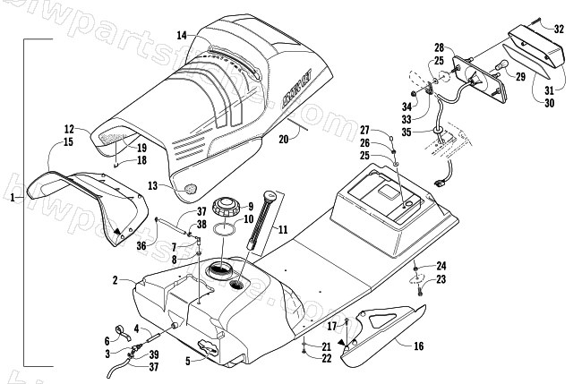 GAS TANK, SEAT, AND TAILLIGHT ASSEMBLY diagram