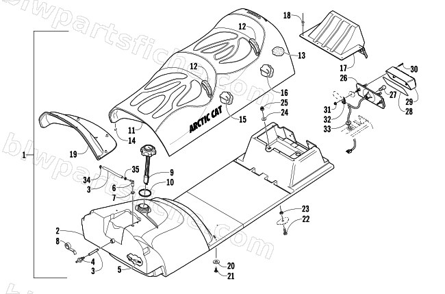GAS TANK, SEAT, AND TAILLIGHT ASSEMBLY diagram
