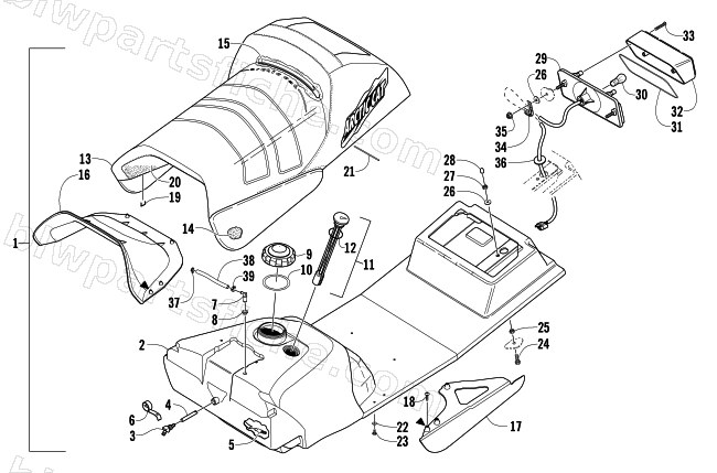 GAS TANK, SEAT, AND TAILLIGHT ASSEMBLY diagram