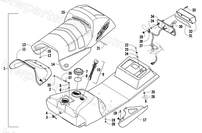 GAS TANK, SEAT, AND TAILLIGHT ASSEMBLY diagram