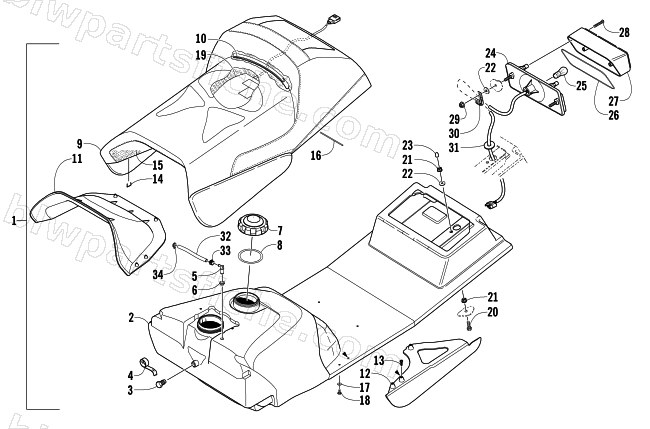 GAS TANK, SEAT, AND TAILLIGHT ASSEMBLY diagram