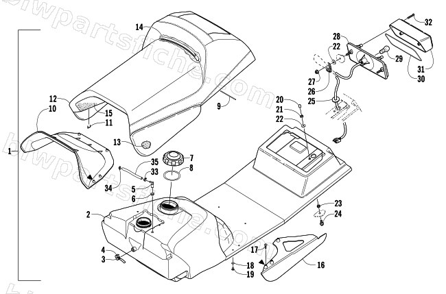 GAS TANK, SEAT, AND TAILLIGHT ASSEMBLY diagram