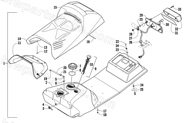 GAS TANK, SEAT, AND TAILLIGHT ASSEMBLY diagram