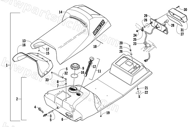 GAS TANK, SEAT, AND TAILLIGHT ASSEMBLY diagram