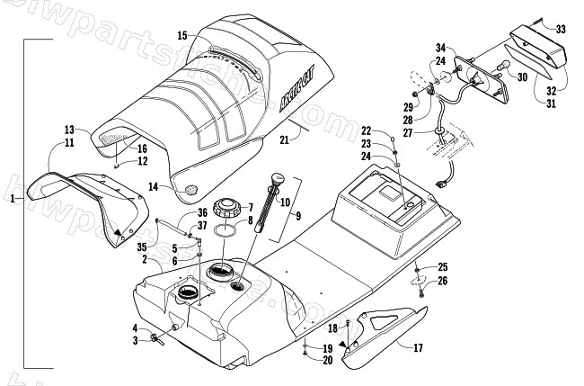 GAS TANK, SEAT, AND TAILLIGHT ASSEMBLY diagram