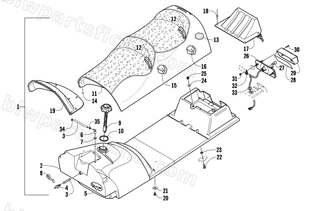 GAS TANK, SEAT, AND TAILLIGHT ASSEMBLY diagram