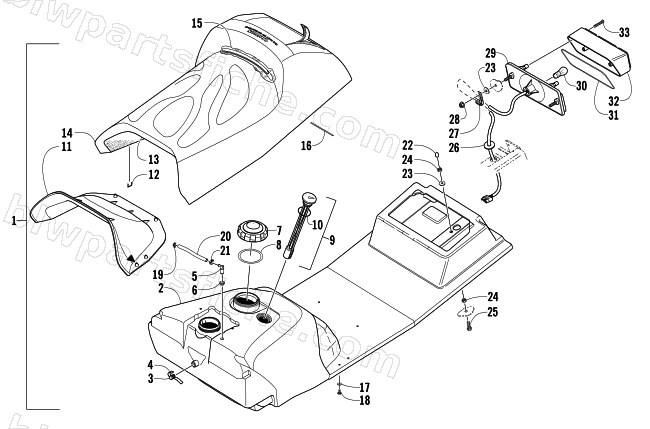 GAS TANK, SEAT, AND TAILLIGHT ASSEMBLY diagram