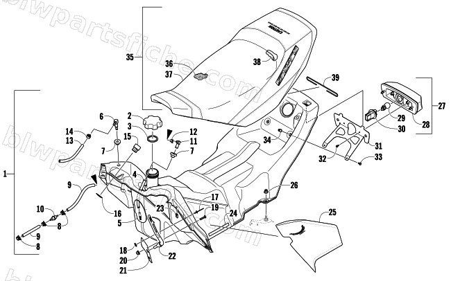 GAS TANK, SEAT, AND TAILLIGHT ASSEMBLY diagram