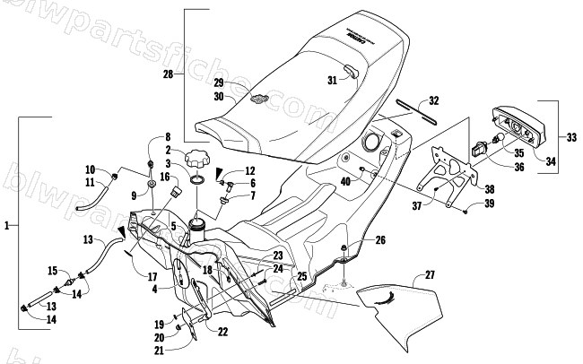 GAS TANK, SEAT, AND TAILLIGHT ASSEMBLY diagram