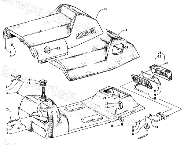 GAS TANK, SEAT, AND TAILLIGHT ASSEMBLY diagram