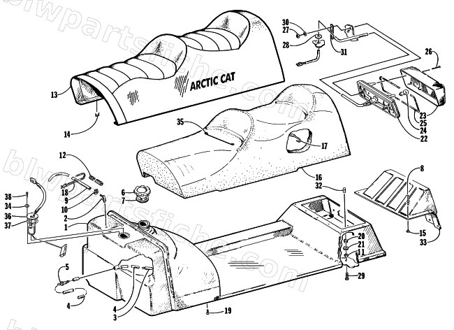 GAS TANK, SEAT, AND TAILLIGHT ASSEMBLY diagram