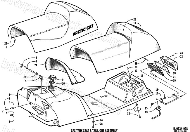 GAS TANK, SEAT, AND TAILLIGHT ASSEMBLY diagram
