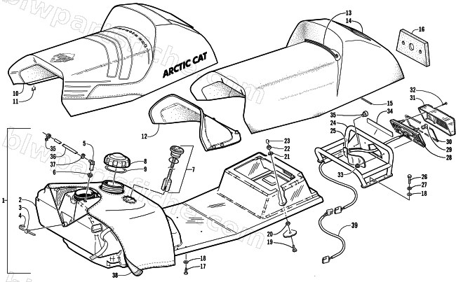 GAS TANK, SEAT, RACK, AND TAILLIGHT ASSEMBLY diagram