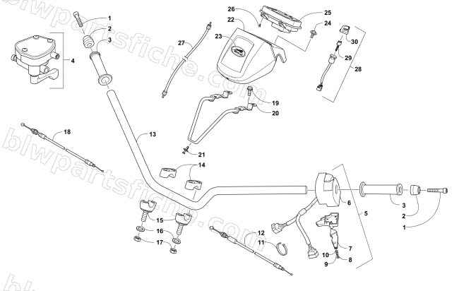 HANDLEBAR, INSTRUMENT POD, AND CONTROL ASSEMBLIES diagram