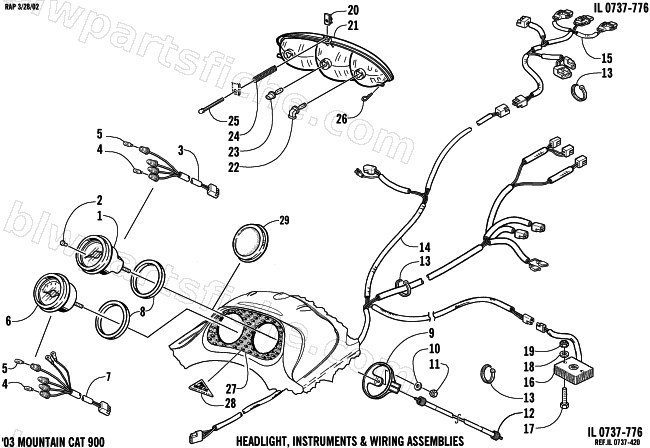HEADLIGHT, INSTRUMENTS, AND WIRING ASSEMBLIES diagram