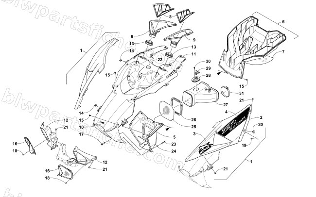 HOOD AND AIR INTAKE ASSEMBLY diagram