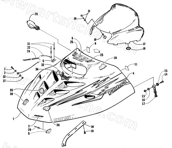 HOOD AND WINDSHIELD ASSEMBLY diagram