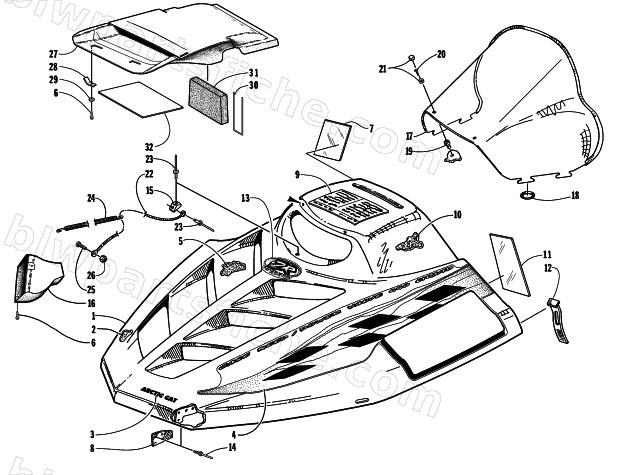 HOOD AND WINDSHIELD ASSEMBLY diagram