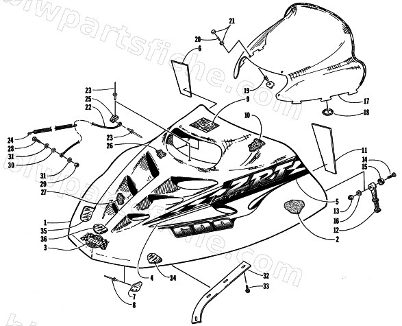 HOOD AND WINDSHIELD ASSEMBLY diagram