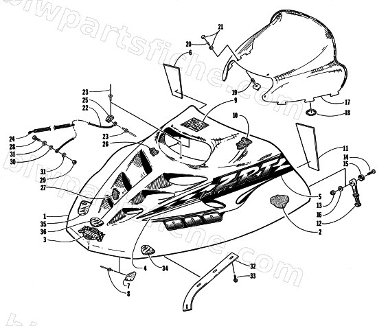 HOOD AND WINDSHIELD ASSEMBLY diagram