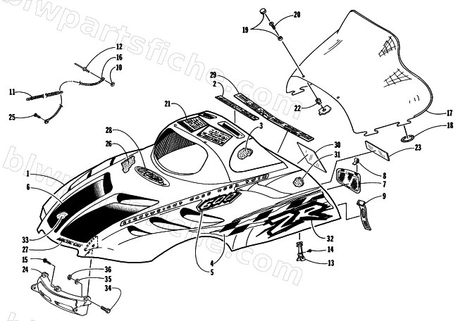 HOOD AND WINDSHIELD ASSEMBLY diagram