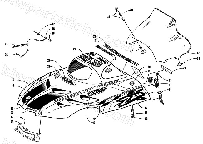 HOOD AND WINDSHIELD ASSEMBLY diagram