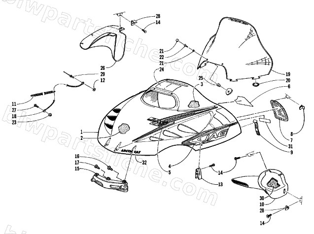 HOOD AND WINDSHIELD ASSEMBLY diagram