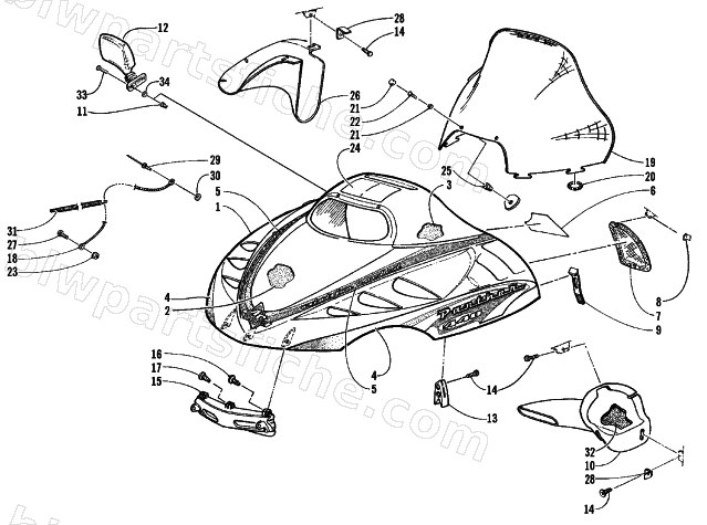 HOOD AND WINDSHIELD ASSEMBLY diagram