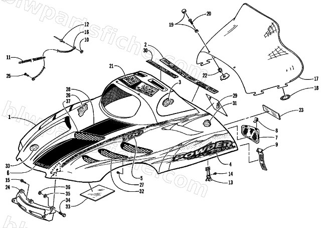 HOOD AND WINDSHIELD ASSEMBLY diagram