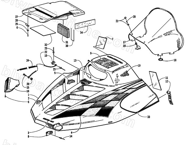 HOOD AND WINDSHIELD ASSEMBLY diagram