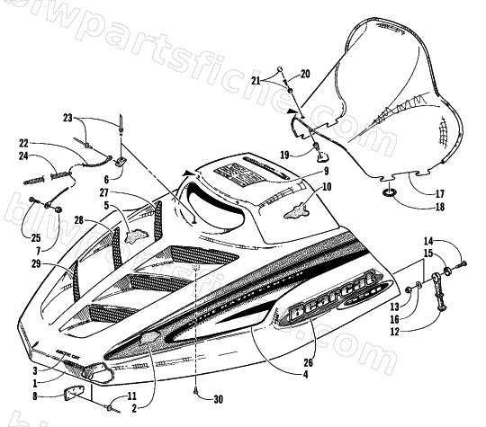 HOOD AND WINDSHIELD ASSEMBLY diagram