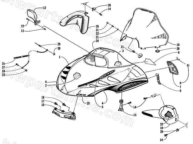 HOOD AND WINDSHIELD ASSEMBLY diagram